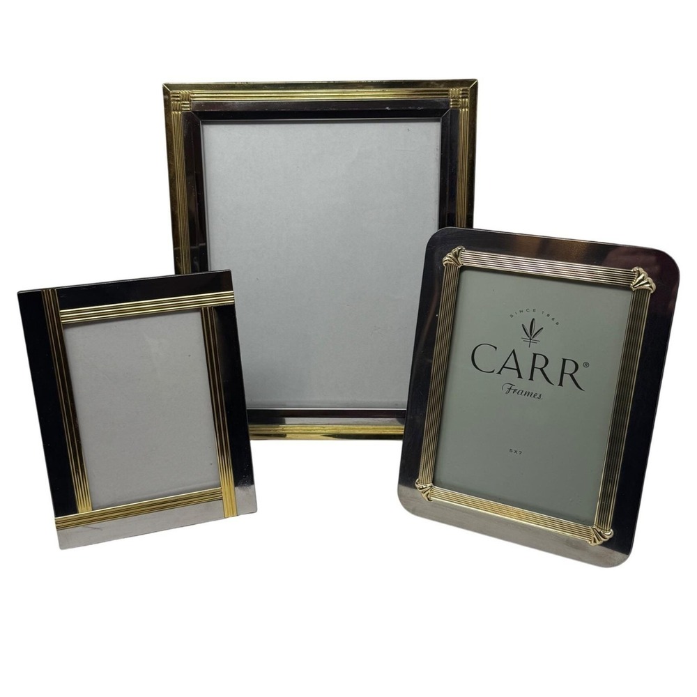 Set 3 Vintage MCM Silver & Brass Gold Photo Picture Frames 80s 90s 4x6 5x7 8x10